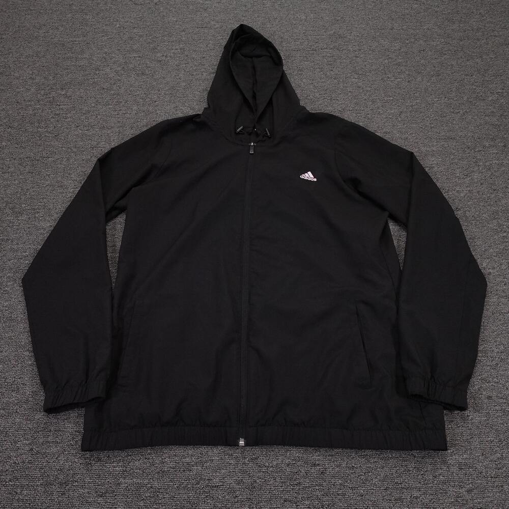 Adidas Jacket Mens Large Black Hooded Full Zip Golf Windbreaker ADVM0021